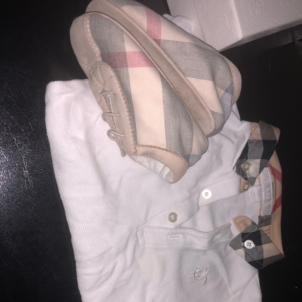 Burberry shoes size 2 Burberry shirt 18mnths